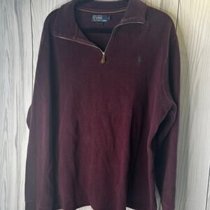 Polo Ralph Lauren Men’s Quarter Zip Pullover Sweater Burgundy Cotton Sleeve XL